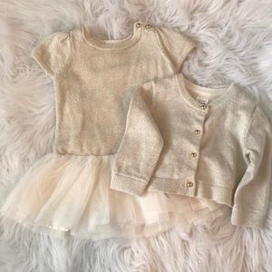 Baby Gap Cream Sweater Tulle Dress with Cardigan